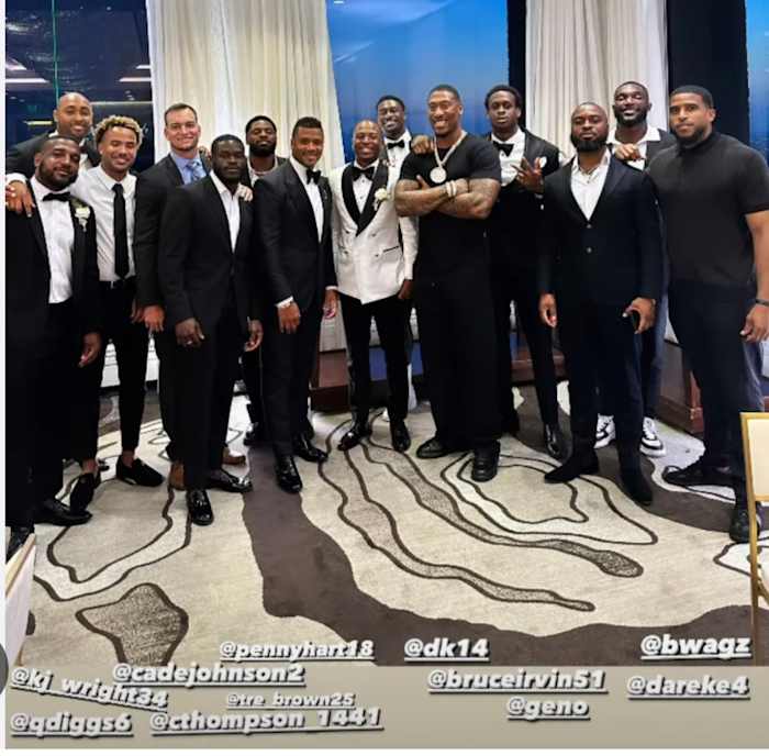 tyler lockett wedding with seahawks friends